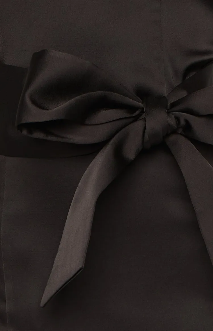 Kamie Black Satin Bow Mini Dress