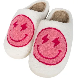 Katydid Hot Pink Lightning Happy Face Slippers FINAL SALE