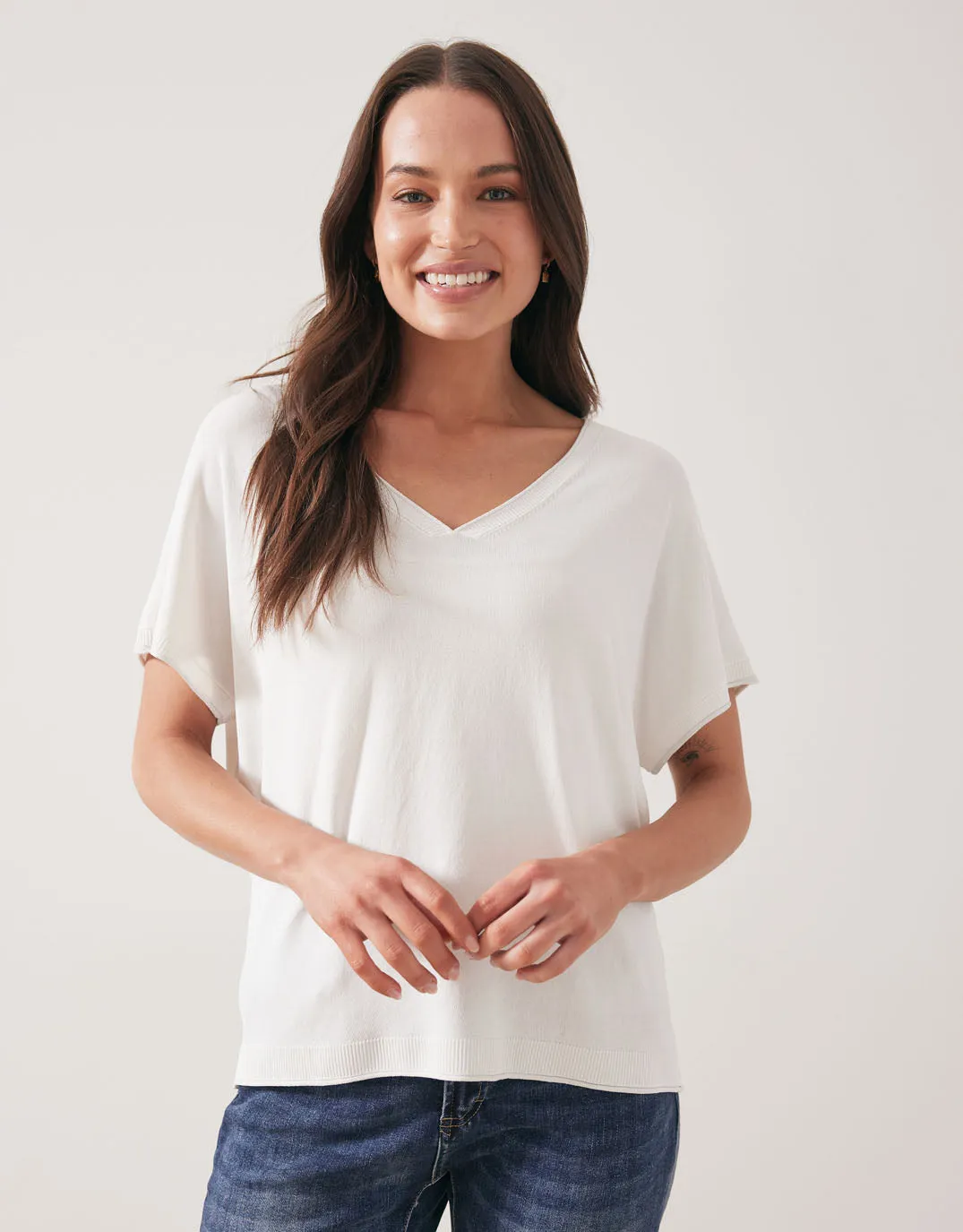 Knit V-Neck Top - White