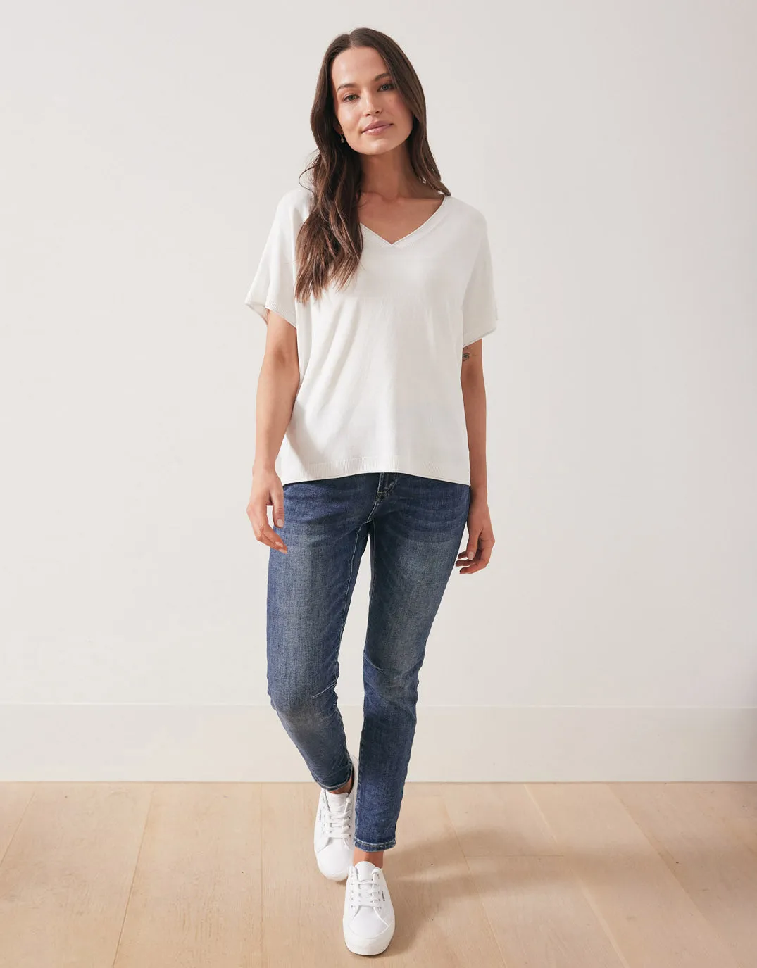 Knit V-Neck Top - White