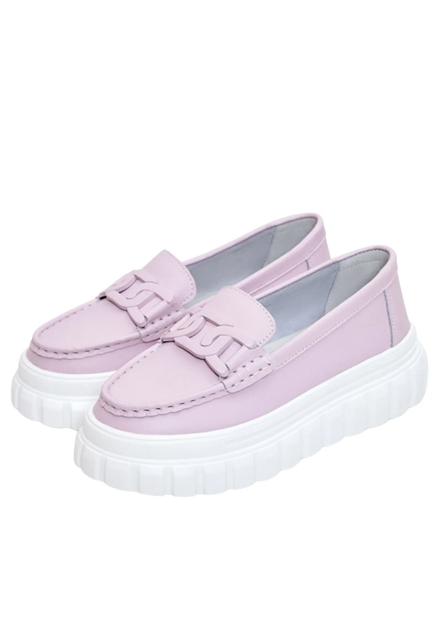 Leather Urban Platform Loafers - Pink