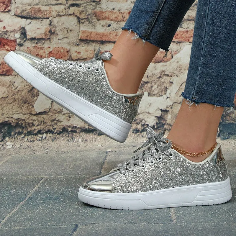 Lightweight Lace-Up Sequin Sneakers Skate Sports Shoes