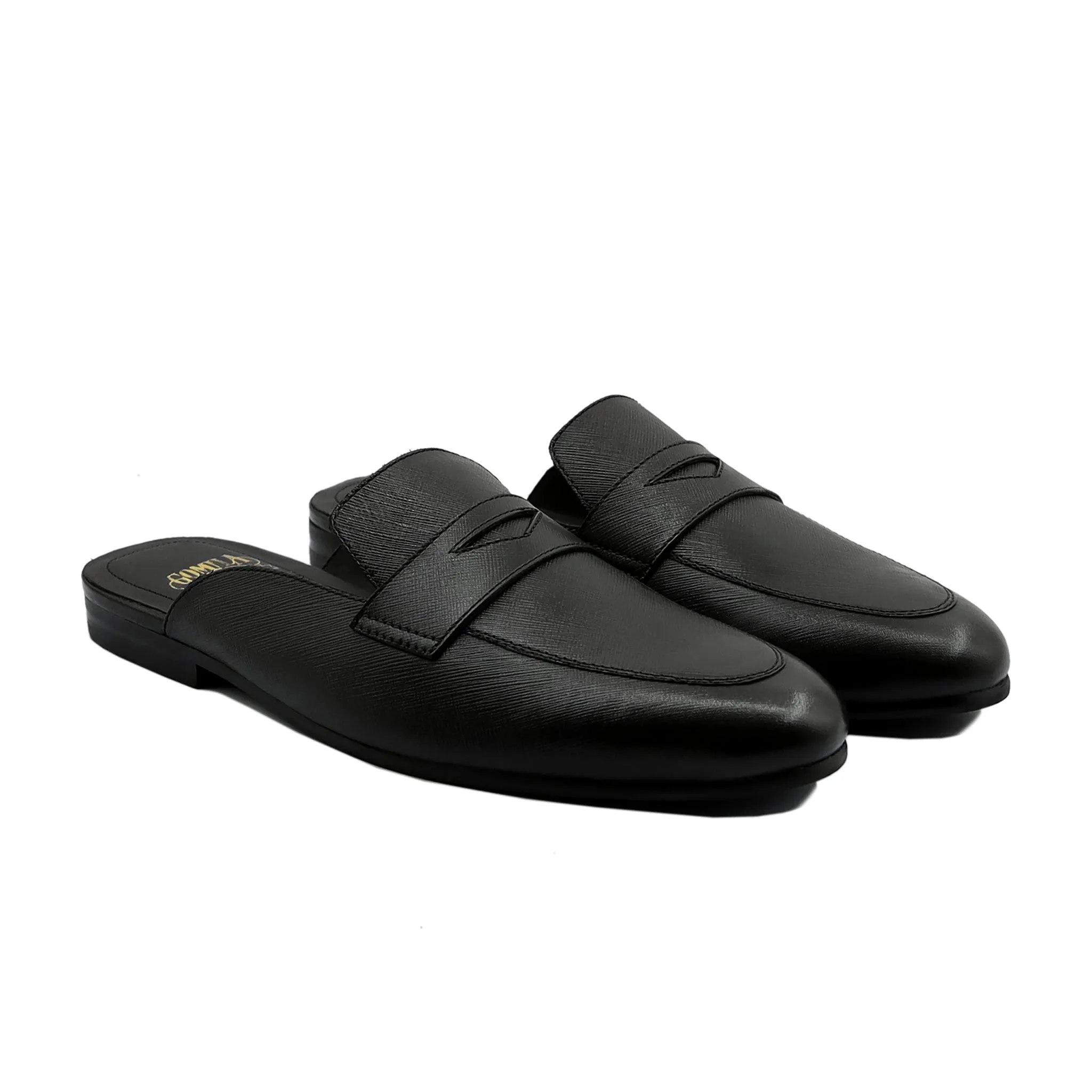 Lima - Men's Black Textured Leather Slipper