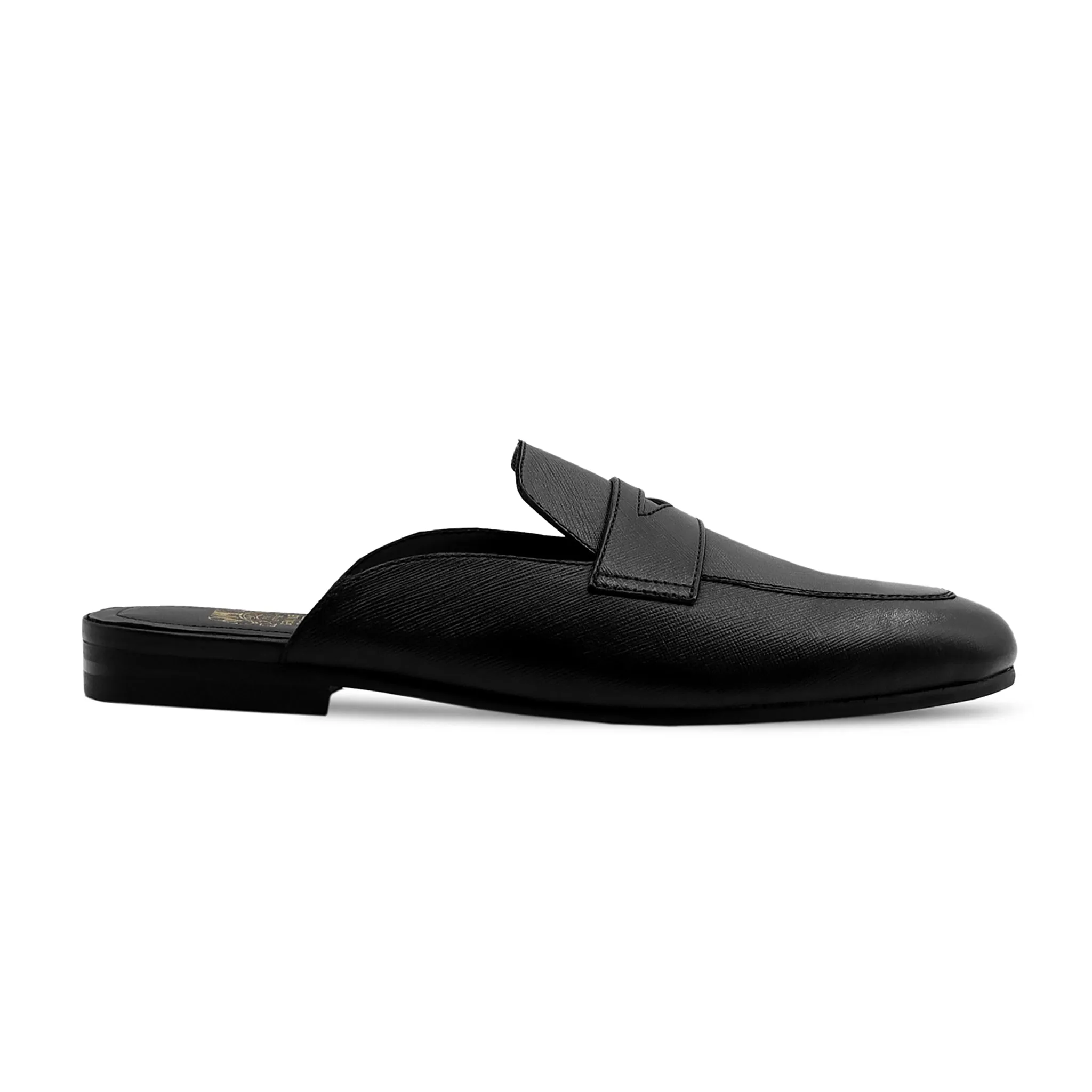 Lima - Men's Black Textured Leather Slipper