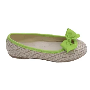 Little Big Kids Girls Lime Faux Straw Bow Fashion Flats 11-4 Kids