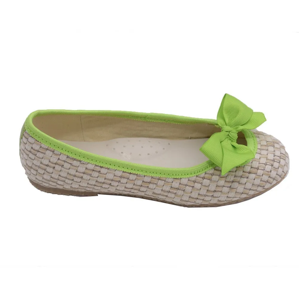 Little Big Kids Girls Lime Faux Straw Bow Fashion Flats 11-4 Kids