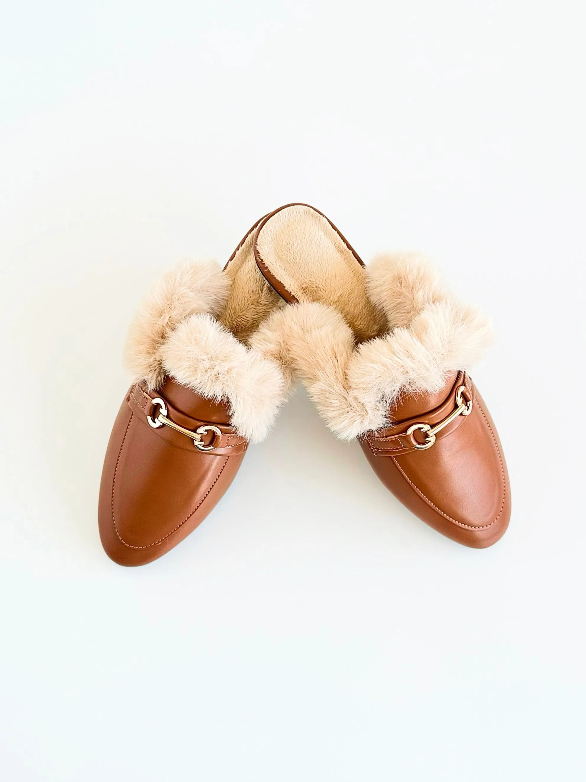 Luxe Escape Fur-Lined Mules - Brown