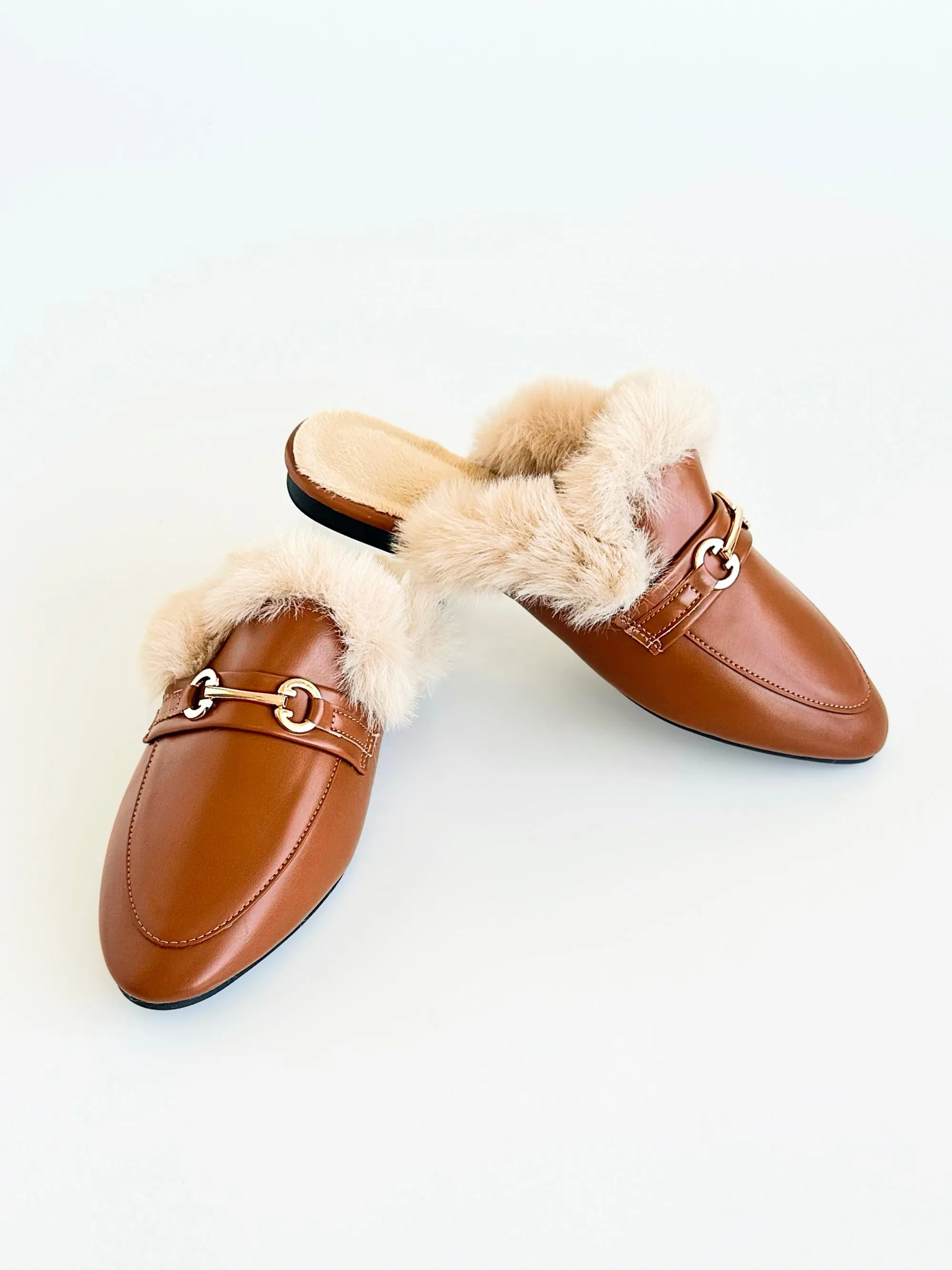 Luxe Escape Fur-Lined Mules - Brown