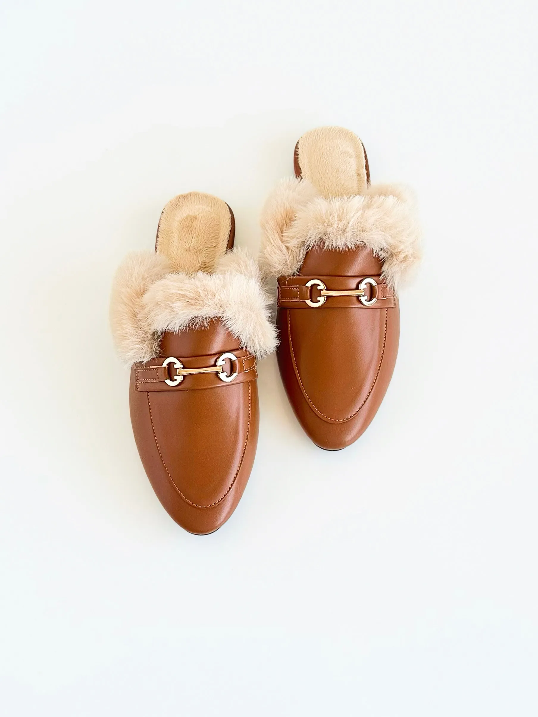 Luxe Escape Fur-Lined Mules - Brown