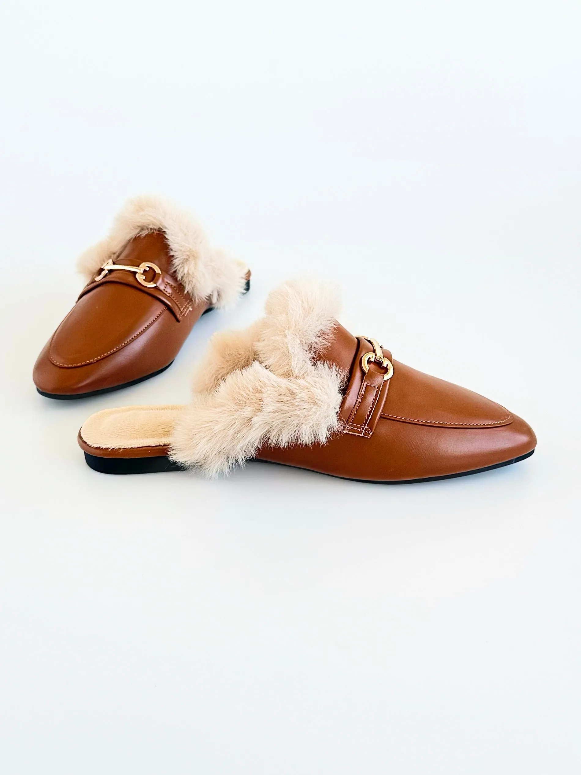 Luxe Escape Fur-Lined Mules - Brown