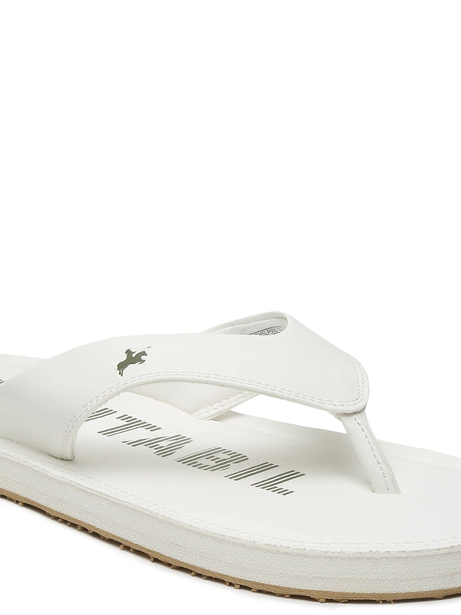 Men White Typography Printed Thong Strap Slipper