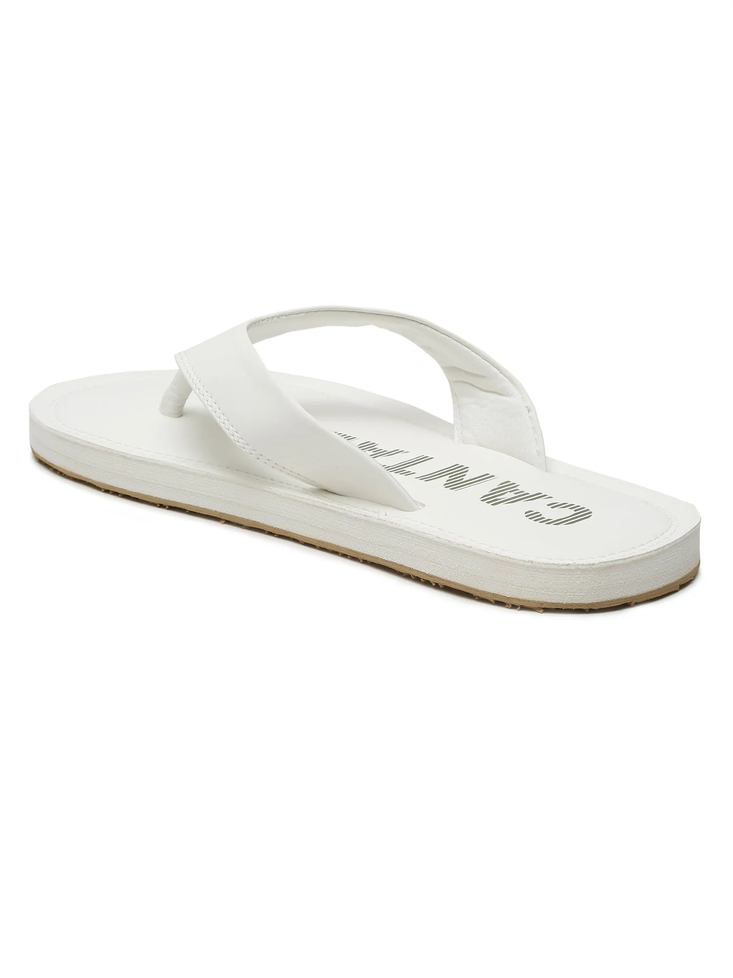 Men White Typography Printed Thong Strap Slipper