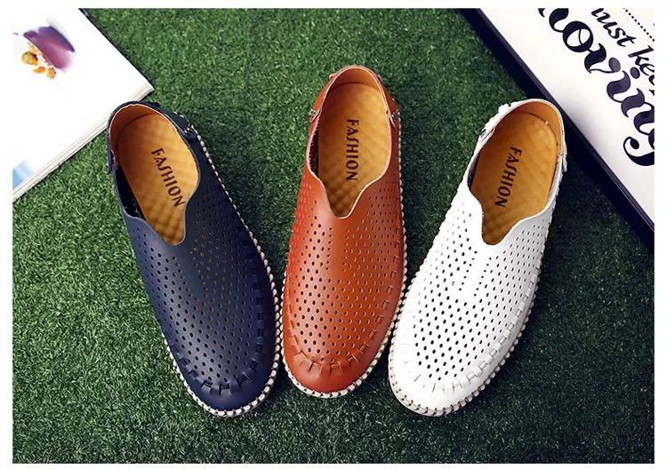 Men's Casual Handmade Leather Loafer Shoes Breathable Hole Slip On Driver Moccasins Hollow