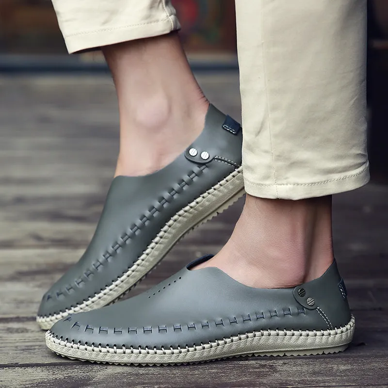 Men's Casual Handmade Leather Loafer Shoes Breathable Hole Slip On Driver Moccasins Hollow