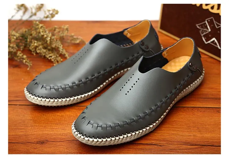 Men's Casual Handmade Leather Loafer Shoes Breathable Hole Slip On Driver Moccasins Hollow