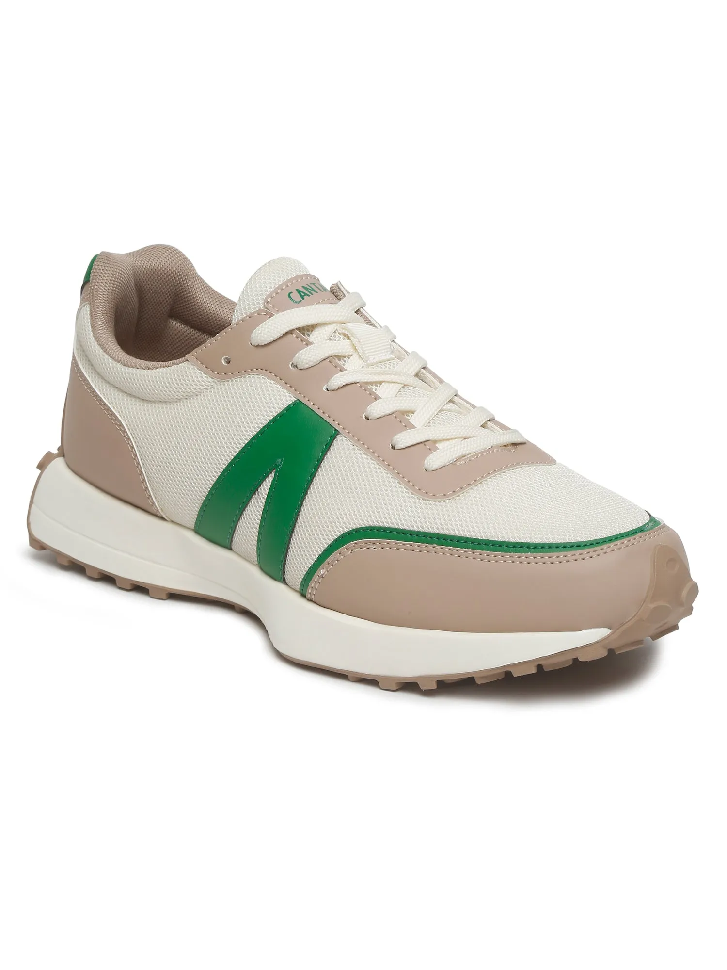 Men's Green Color Block Lace-Up Casual Sneakers