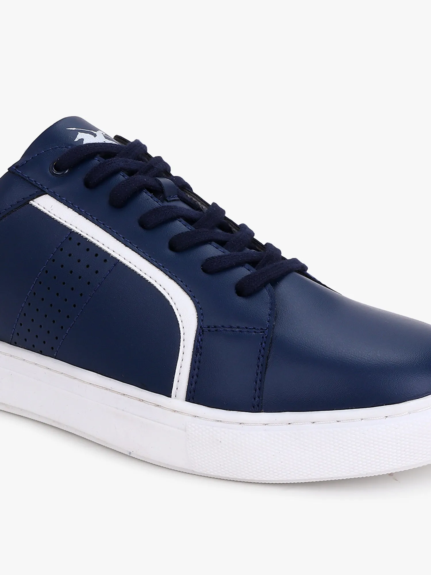 Men's Navy Blue Solid Lace-Up Casual Sneakers