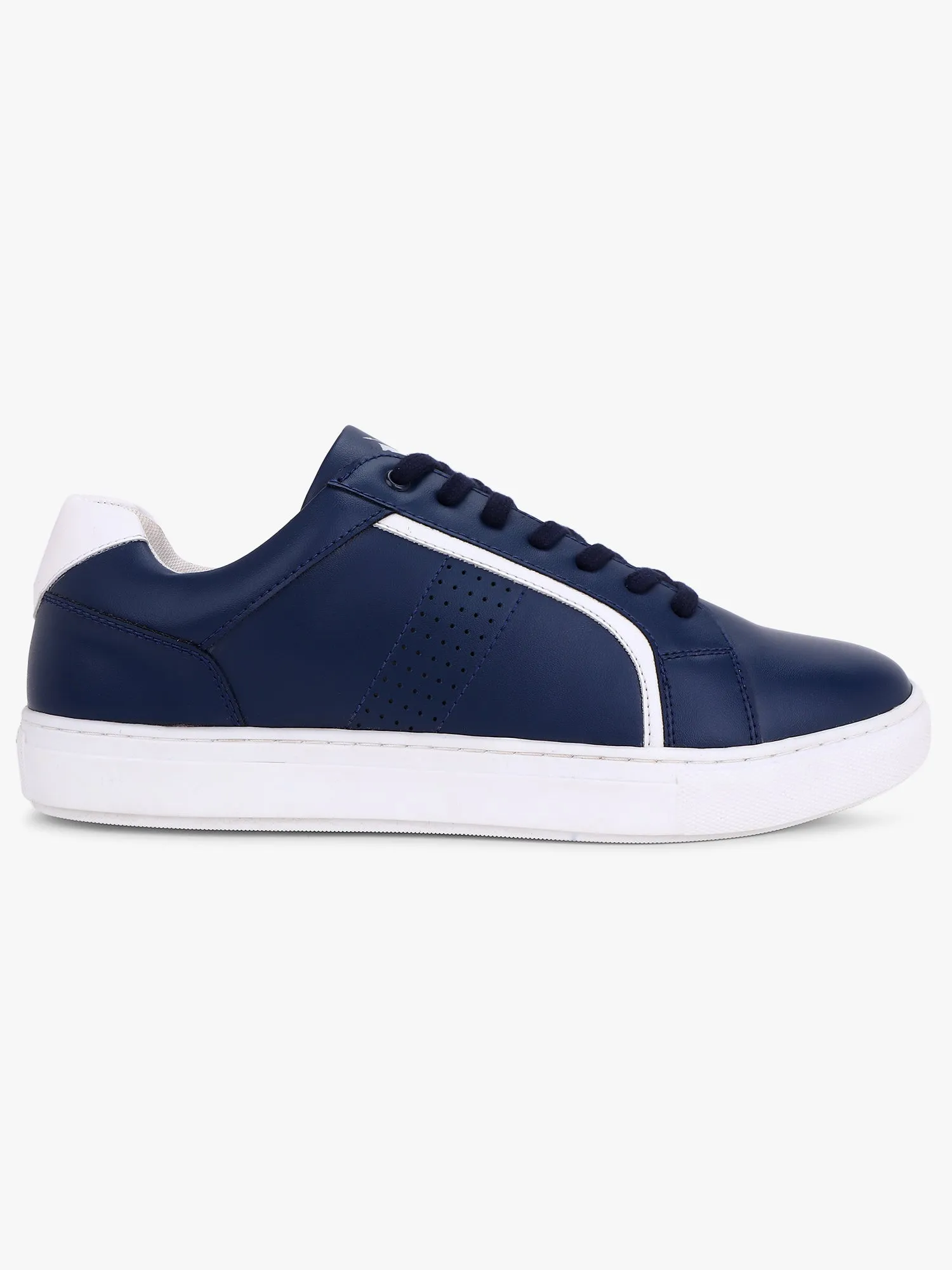 Men's Navy Blue Solid Lace-Up Casual Sneakers