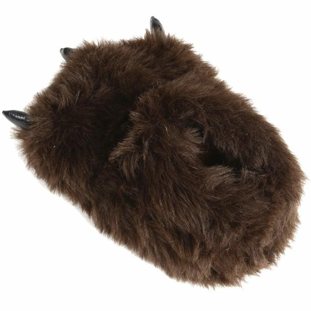 Mens Novelty Fluffy Brown Bear Feet Slippers & Non Slip Sole