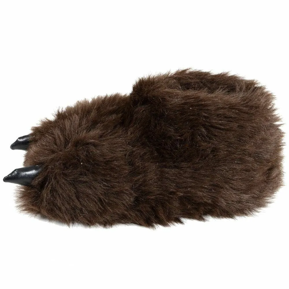 Mens Novelty Fluffy Brown Bear Feet Slippers & Non Slip Sole