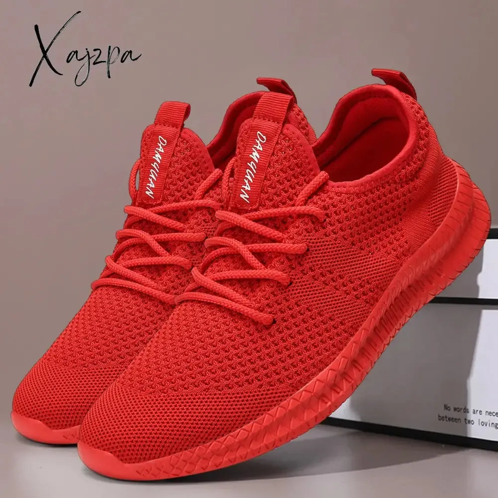 Men's Trendy Breathable Lace Up Knit Sneakers - 6056