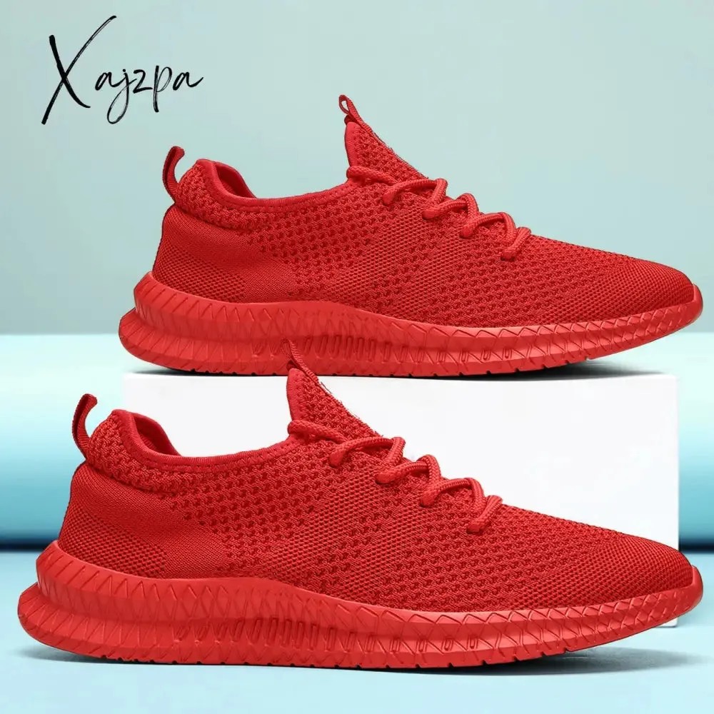 Men's Trendy Breathable Lace Up Knit Sneakers - 6056