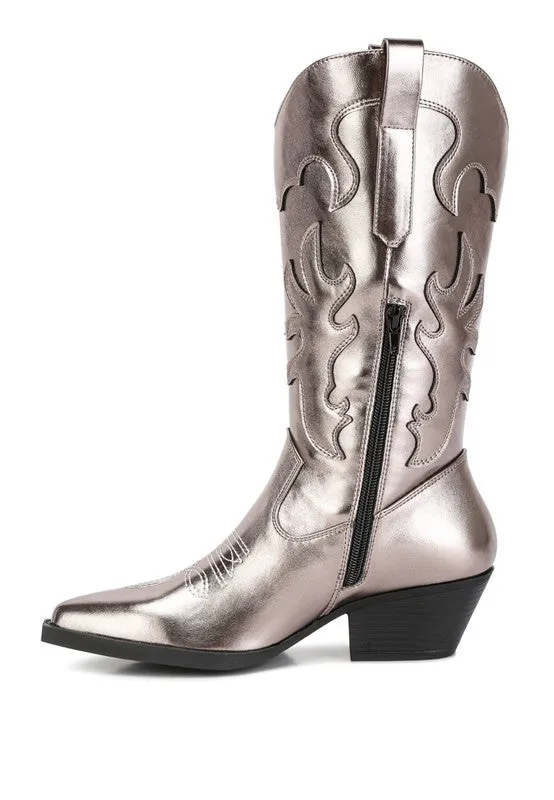 Metallic Faux Leather Cowboy Boots