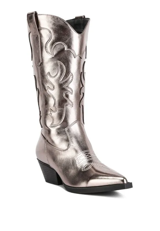 Metallic Faux Leather Cowboy Boots