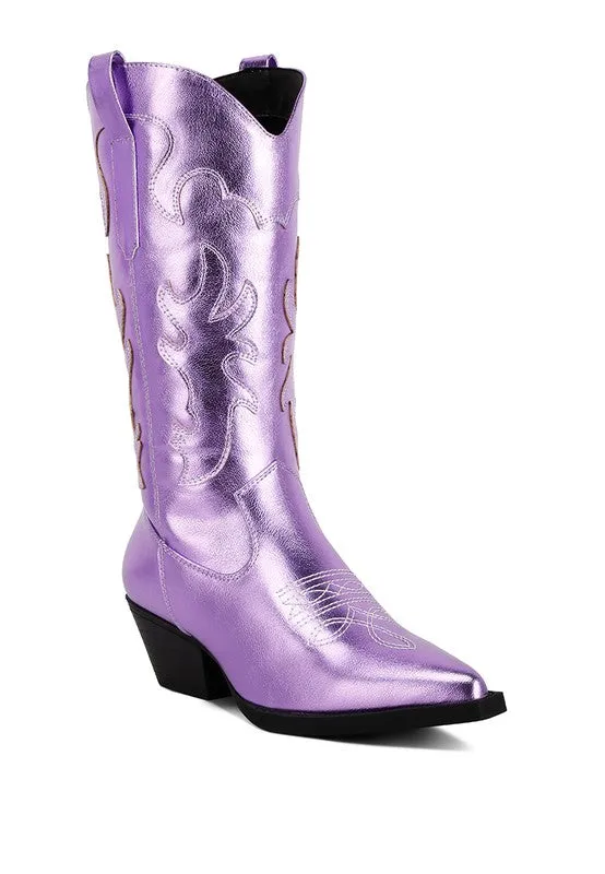 Metallic Faux Leather Cowboy Boots