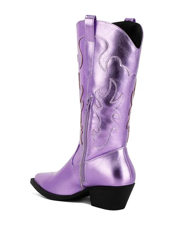 Metallic Faux Leather Cowboy Boots