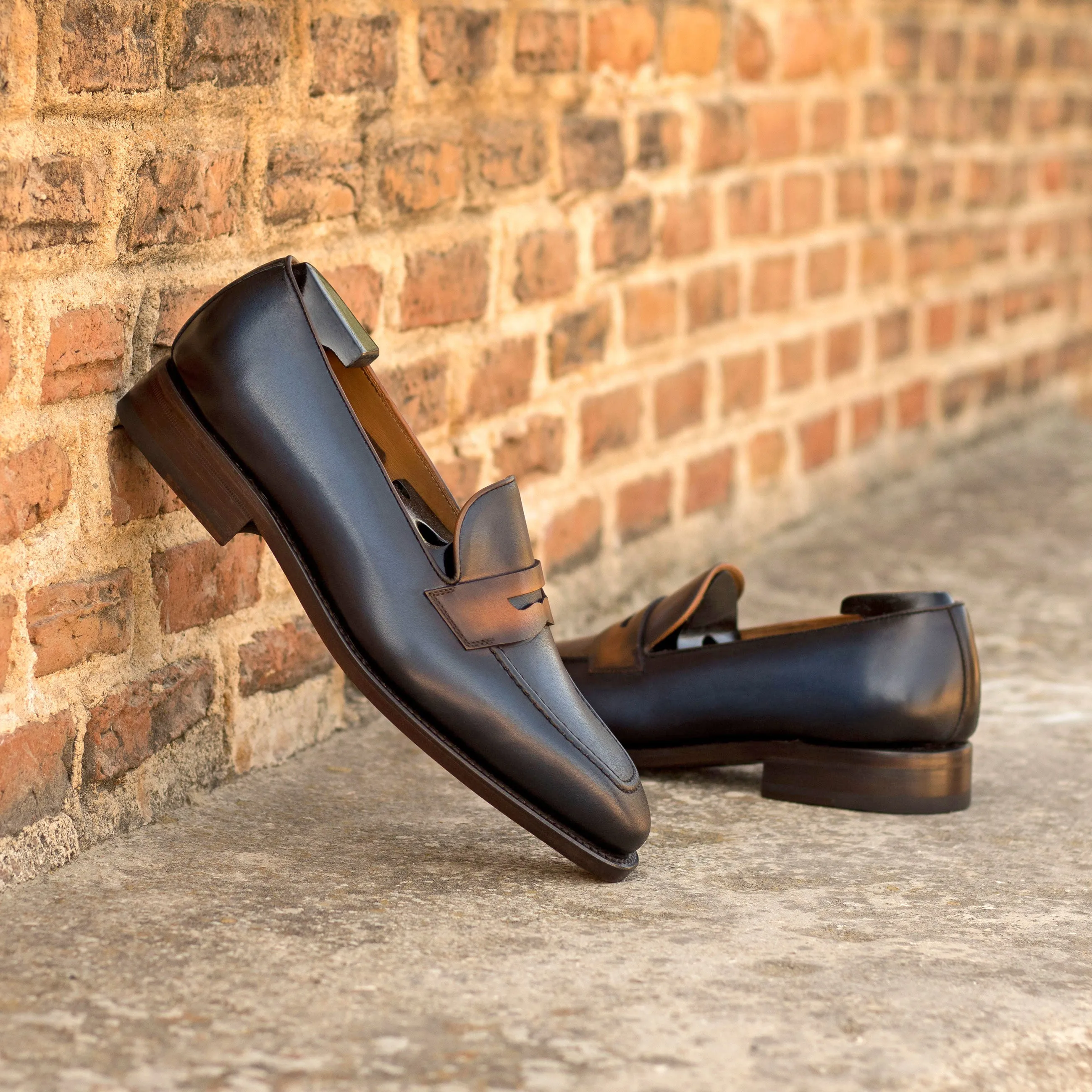 Navy & Cognac Calf Penny Loafer