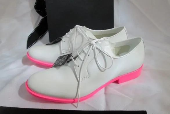 NEW JIL SANDER MEMPHIS BIANCO Shoe Loafer 36 / 6 PINK WHITE Patent Leather Derby