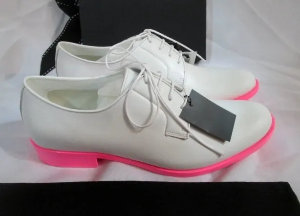 NEW JIL SANDER MEMPHIS BIANCO Shoe Loafer 36 / 6 PINK WHITE Patent Leather Derby