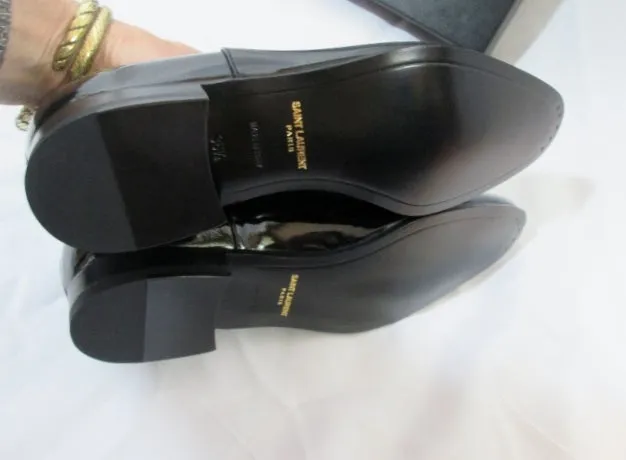 NEW YVES SAINT LAURENT PARIS FLAT Leather SHOE 36.5 6 BLACK Loafer Womens NIB