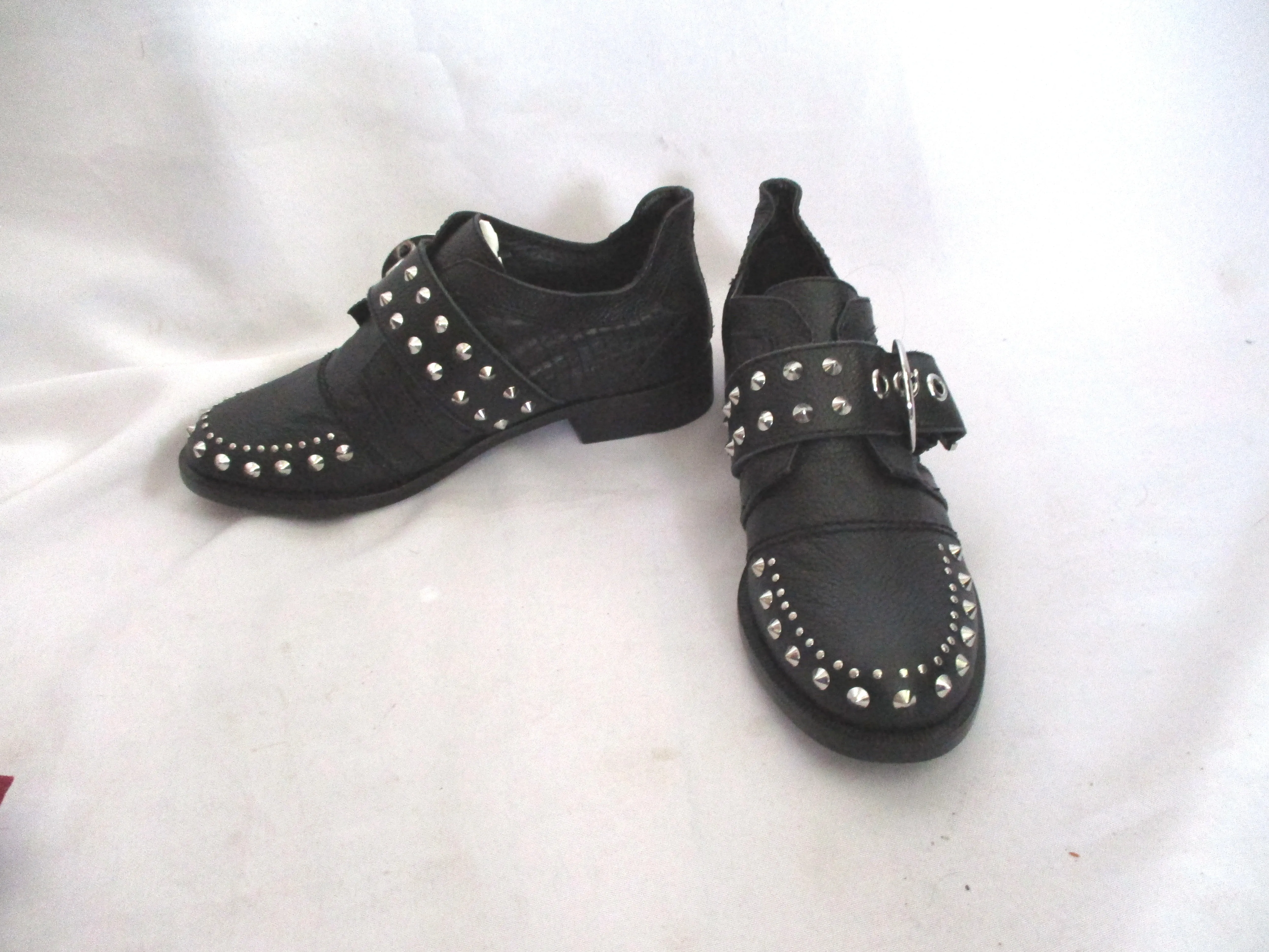 NEW ZADIG & VOLTAIRE SPIKE FLAT SHOE Buckle Oxford Punk Goth 36 BLACK