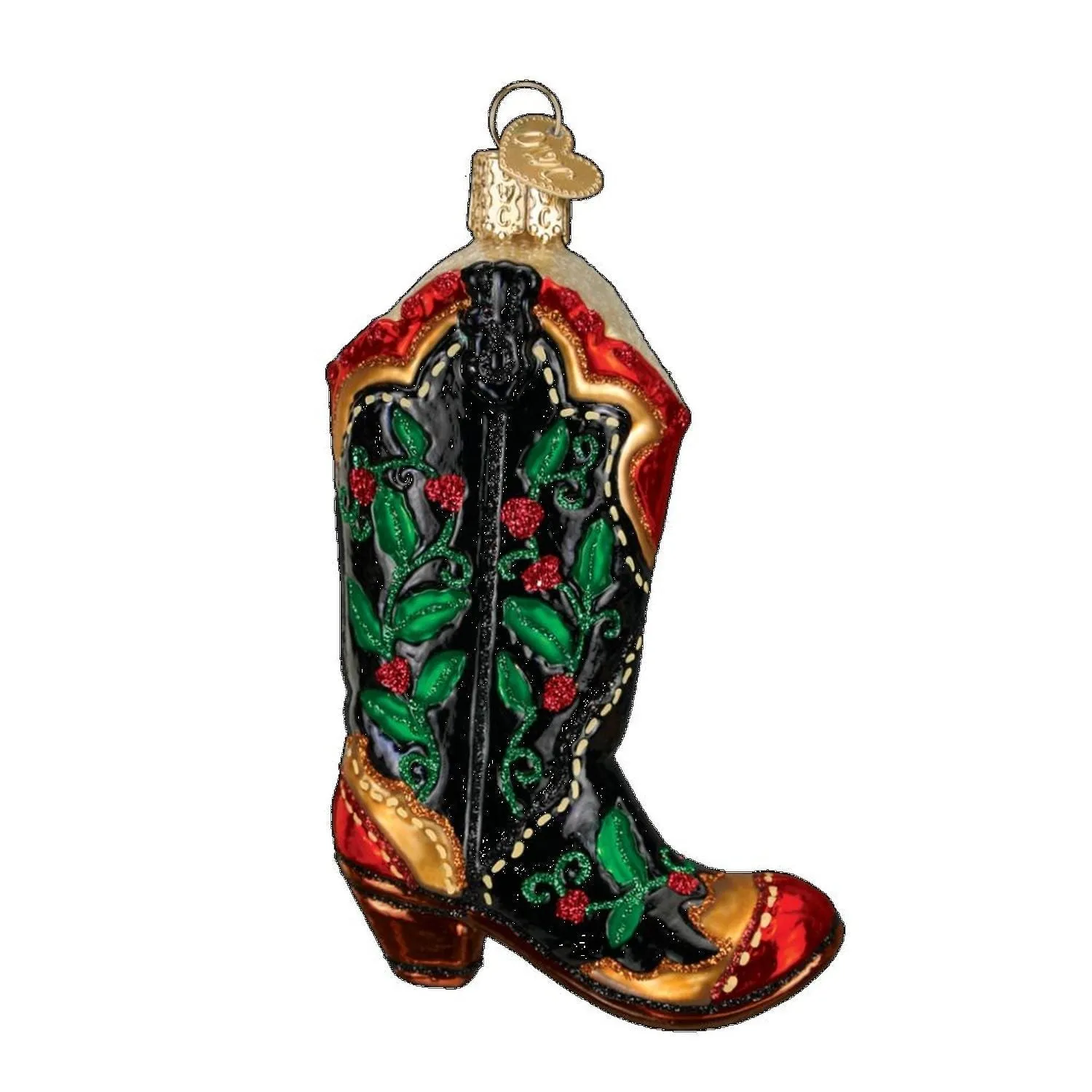 Old World Christmas Holly Berry Cowboy Boot Ornament