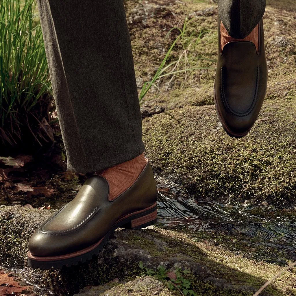 Olive Calf Plain Loafer