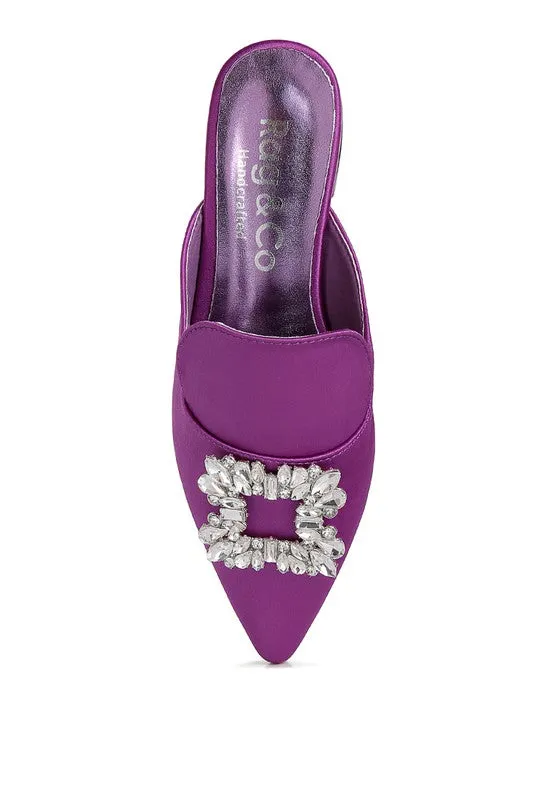 Purple Perrine Diamante Jewel Satin Mules In Black