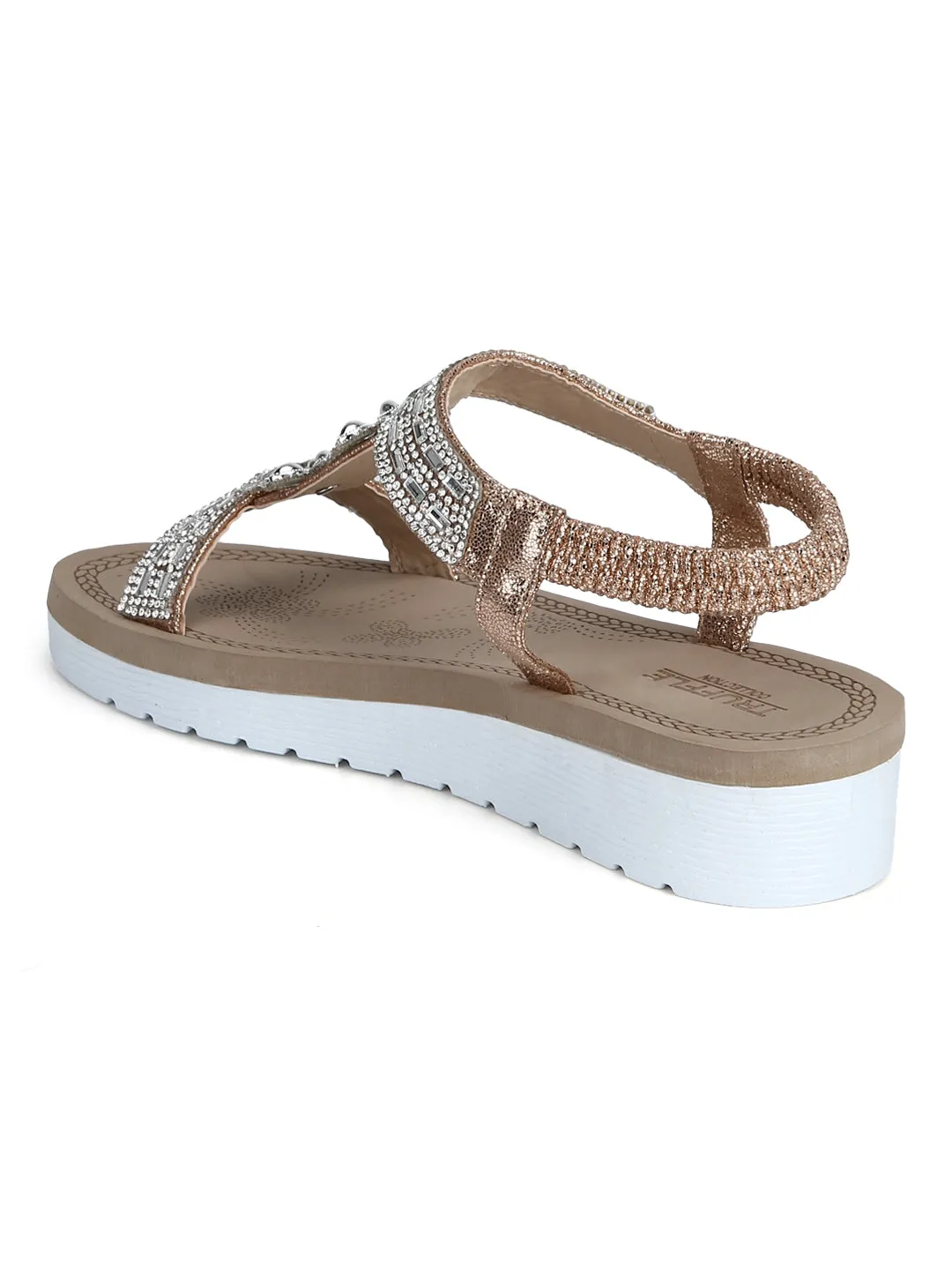 Rose Gold Met Diamante Platform Slip-On Sandals