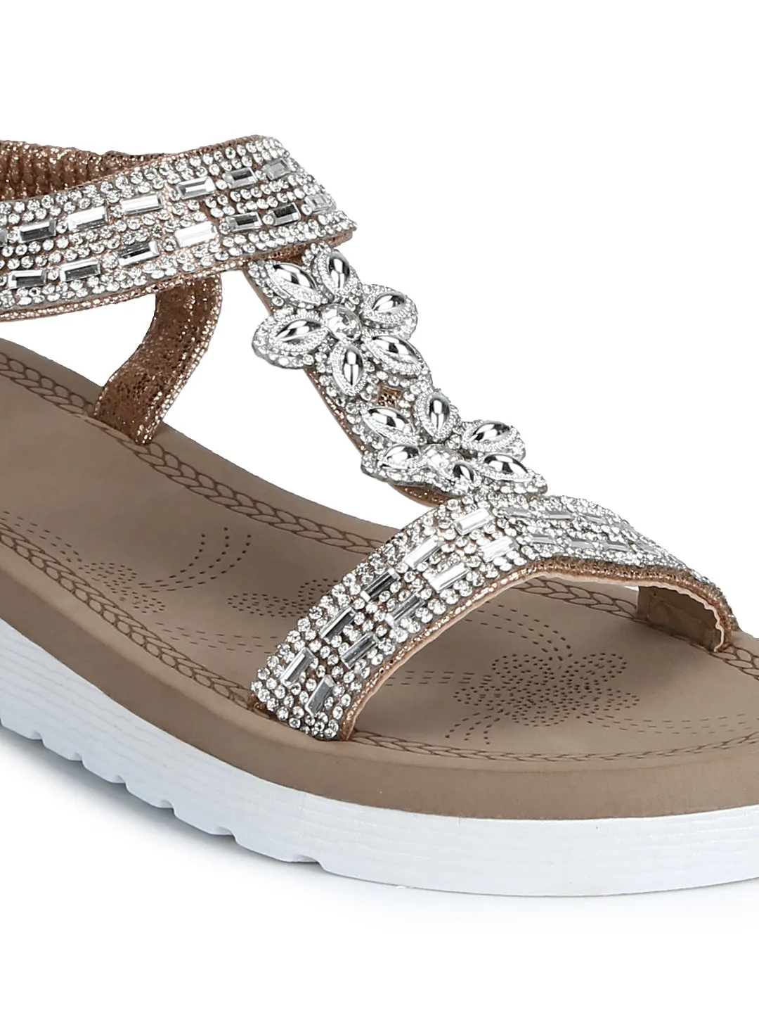 Rose Gold Met Diamante Platform Slip-On Sandals