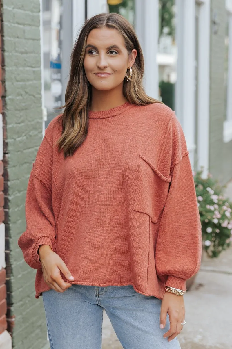 Rust Exposed Seam Pocket Sweater - FINAL SALE