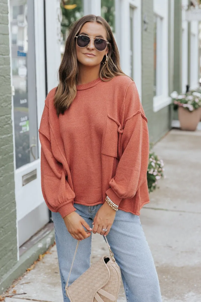 Rust Exposed Seam Pocket Sweater - FINAL SALE