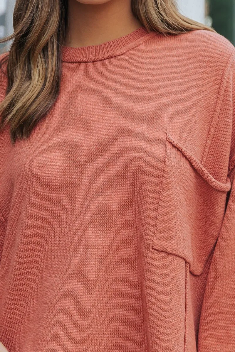 Rust Exposed Seam Pocket Sweater - FINAL SALE