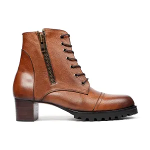 Sara - Ladies Burnished Tan Calf Leather Ankle Boot