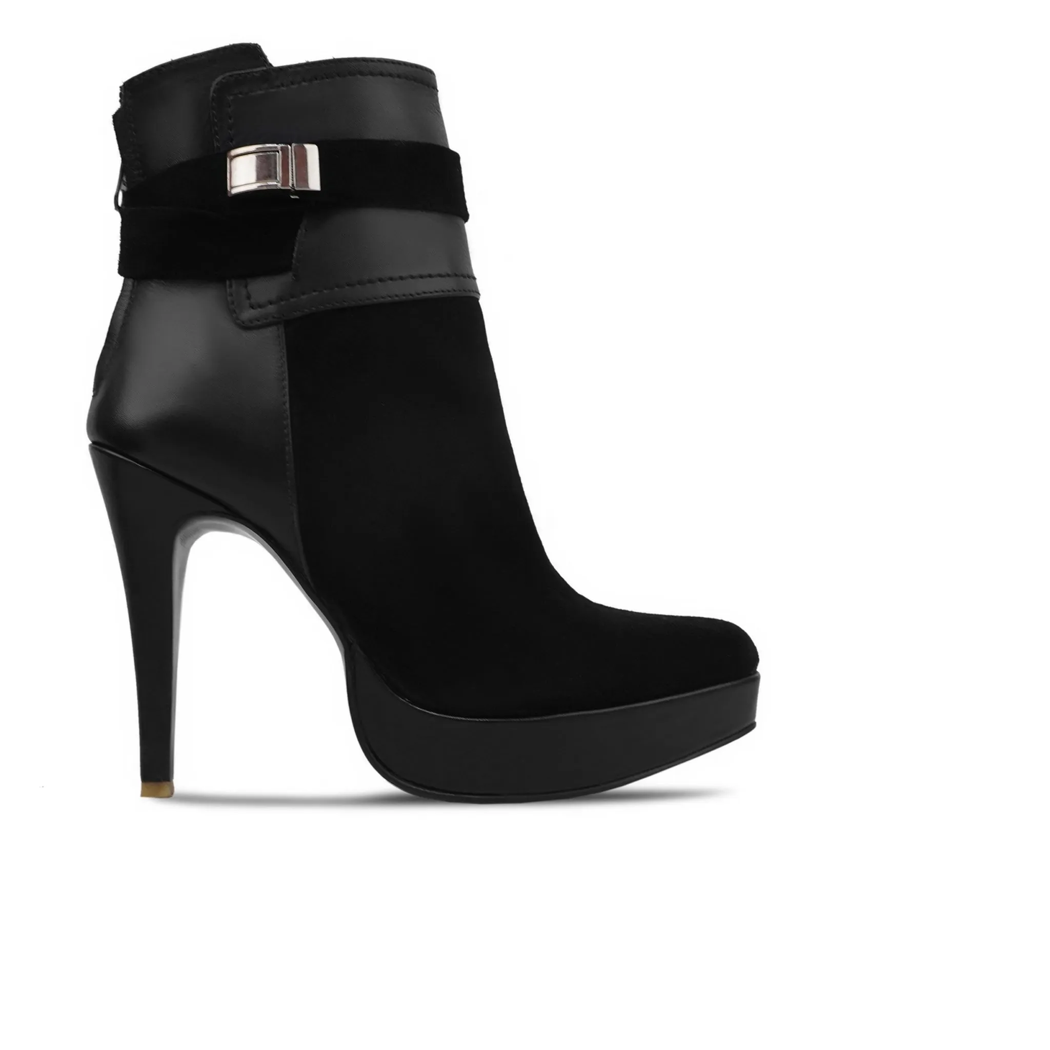 Selnica - Ladies Black Calf And Kid Suede Ankle Boot