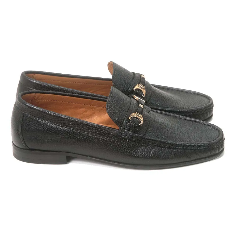 Sigotto Uomo Black Grain Leather Slip-on with Leather Sole