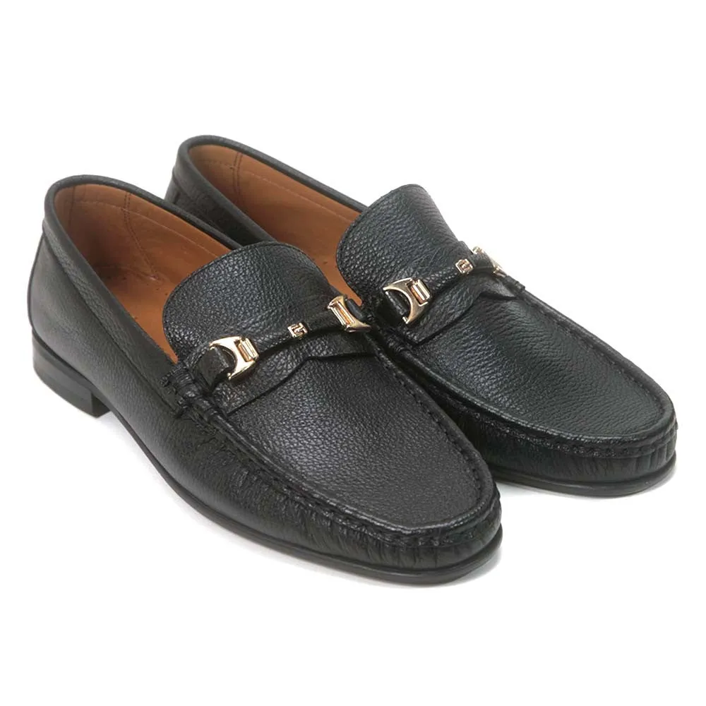 Sigotto Uomo Black Grain Leather Slip-on with Leather Sole