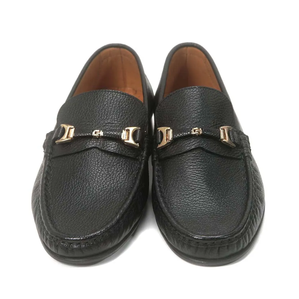 Sigotto Uomo Black Grain Leather Slip-on with Leather Sole