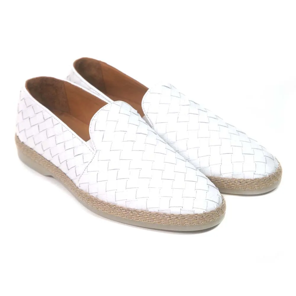 Sigotto Uomo White Analin Woven Leather Loafer with Rubber Sole