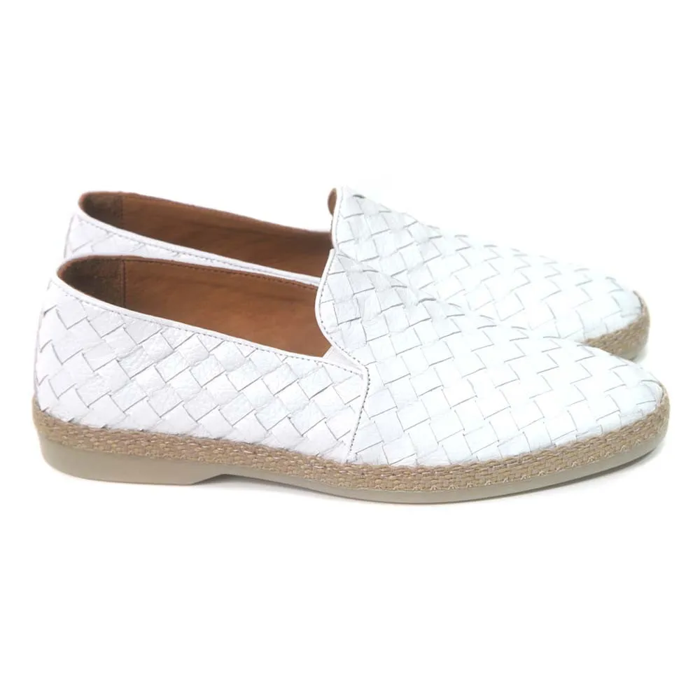 Sigotto Uomo White Analin Woven Leather Loafer with Rubber Sole